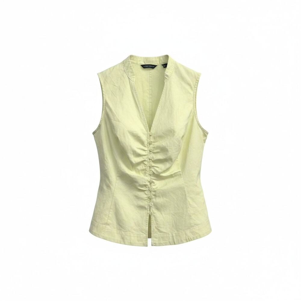 Vintage Y2K 2000s 90s New York & Co Butter Yellow Button Up Slit Tank Top 6
